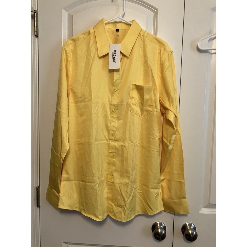 Zeroyaa Dress Shirt Mens Large Yellow NWT Button Down Long Sleeve C1208
